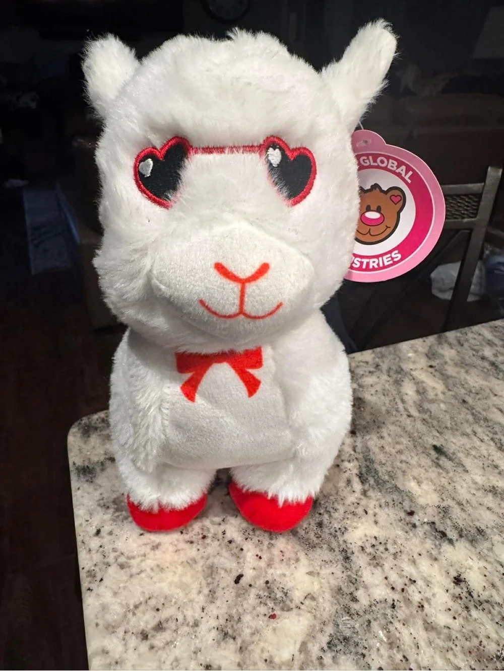 White Plush Llama with Red Accents - Soft Stuffed Animal Toy